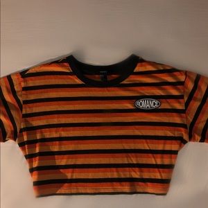 Short sleeved striped crop top